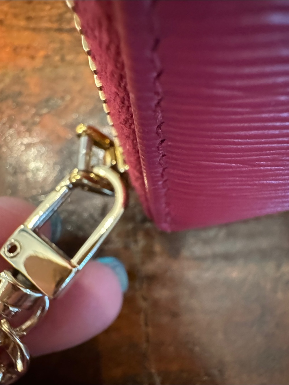 Prada Hot Pink Saffiano Zip Wallet with Gold Chain Strap - Picture 4 of 16